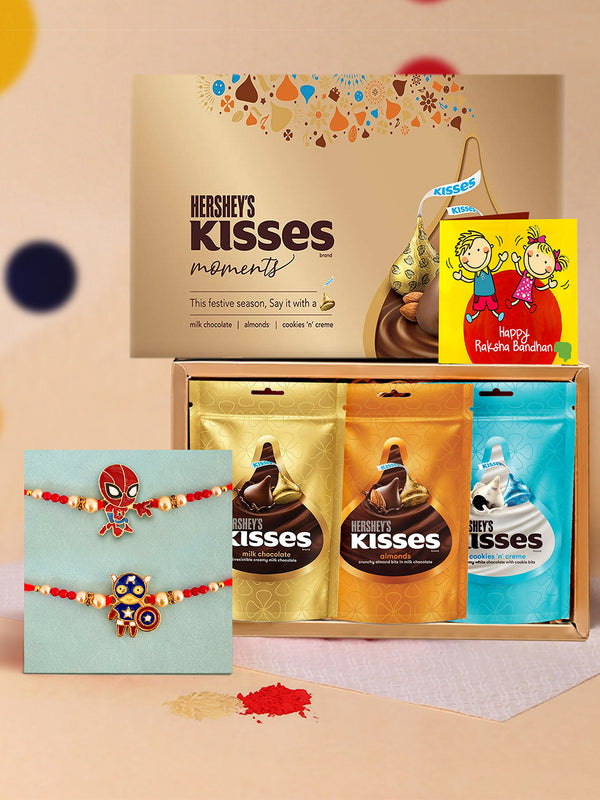 Rakhi for Kids with Chocolates Gift Pack - Set of 2 Premium Kids Rakhi with Hersheys Kisses Chocolates Gift Pack