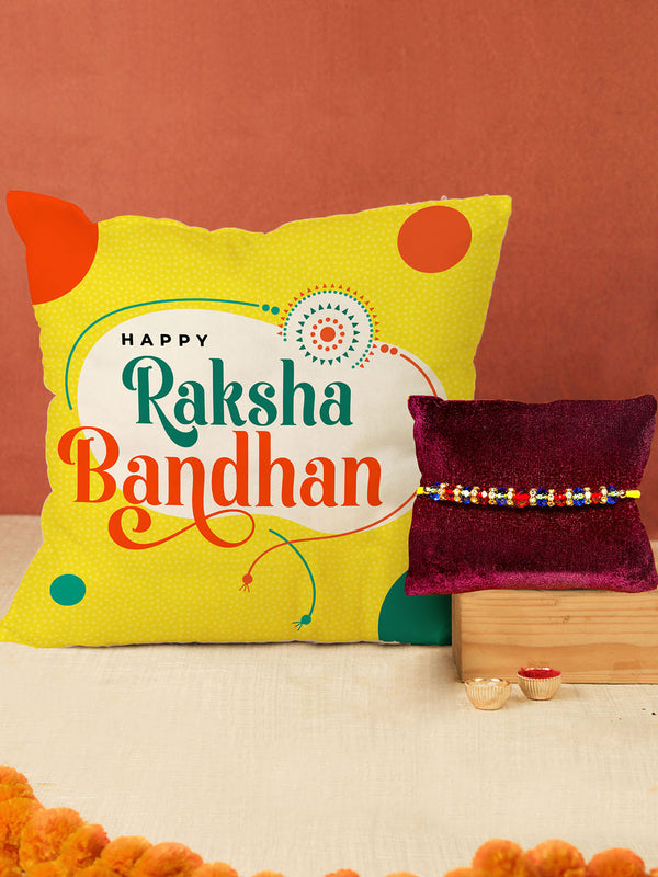 Diamond Designer rakhi for Rakhsha Bandhan Gift for Brother Bhaiya Cushion Pillow (12 * 12 Inch)