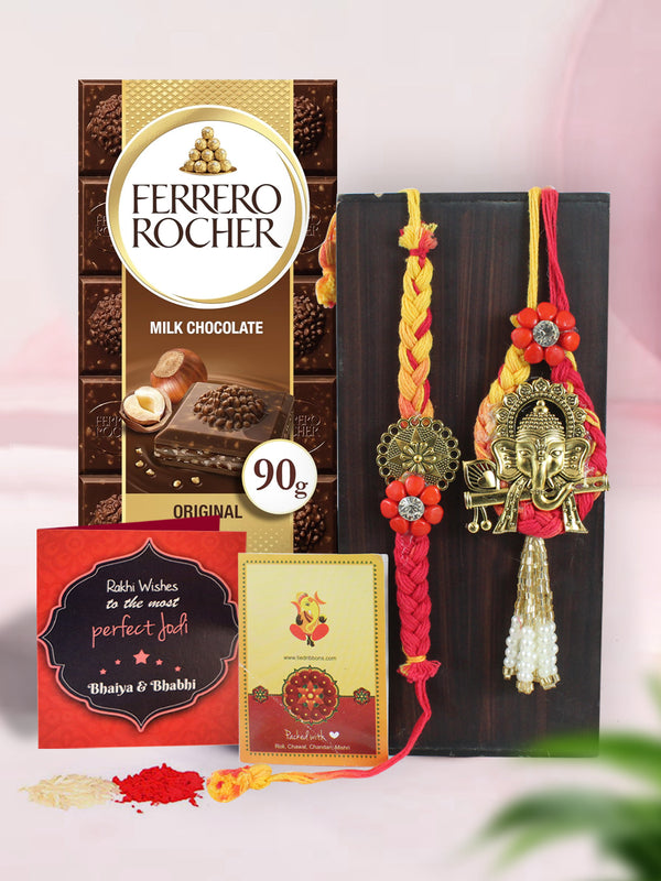 Graceful Bhaiya Bhabhi Rakhi With Ferrero Rocher Original Milk Chocolate Bar