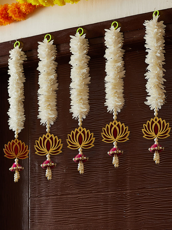 Pack of 5 Artificial Mogra Flowers Garlands with Lotus Buds