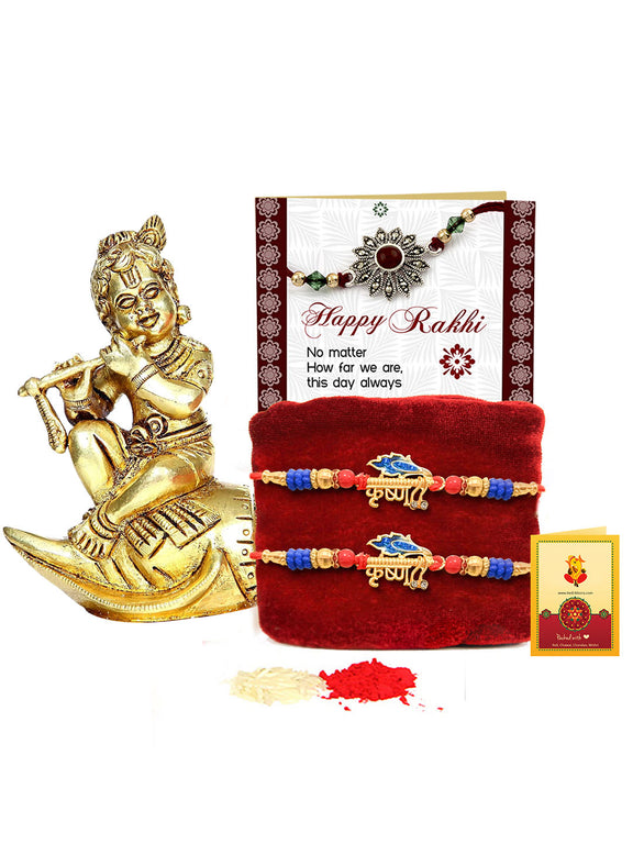 Buy | Set of 2 Krishna Rakhi for Brother and Bansuri Krishna Idol ...