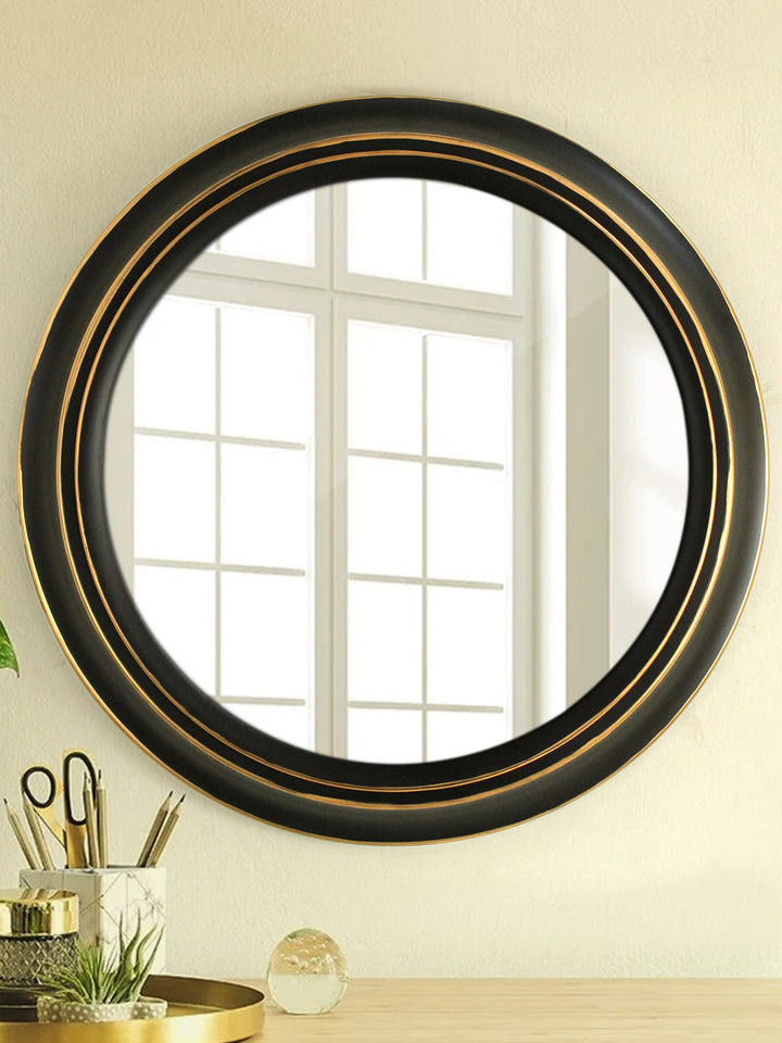 Black-Round-Shaped-Framed-Wall-Hanging-Mirror
