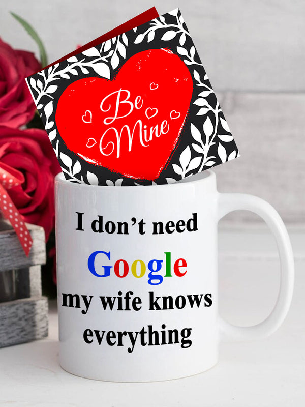 2-Pcs Red & White Valentine Theme Coffee Mug & Card Home Gift Set