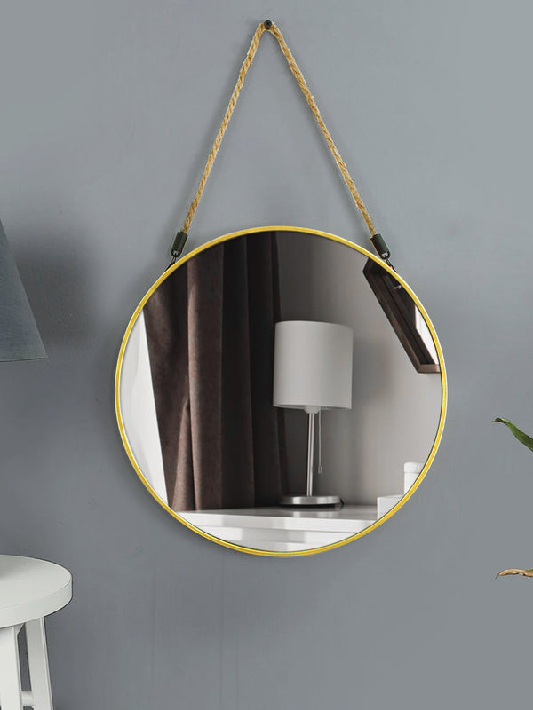 Beige Round Shaped Framed Wall Hanging Mirror