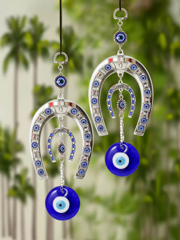 Set of 2 Big Blue Horse Shoe Evil Eye Door Wall Hanging