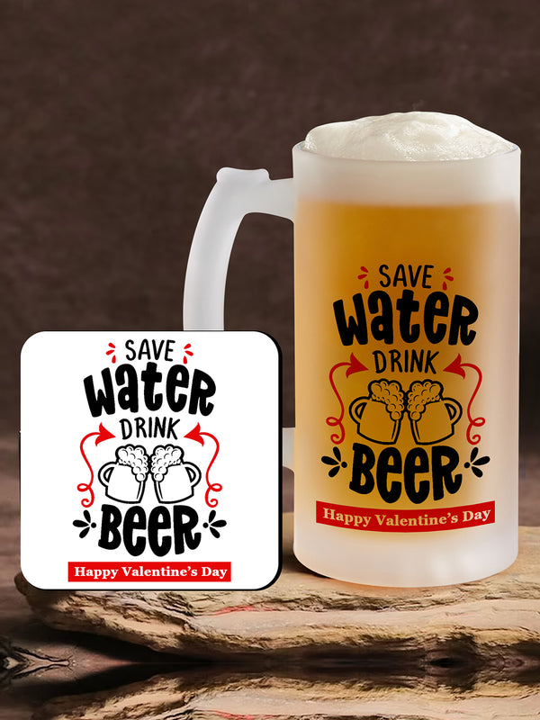 White & Black 2 Pieces Printed Beer Mug & Coaster Home Gift Set