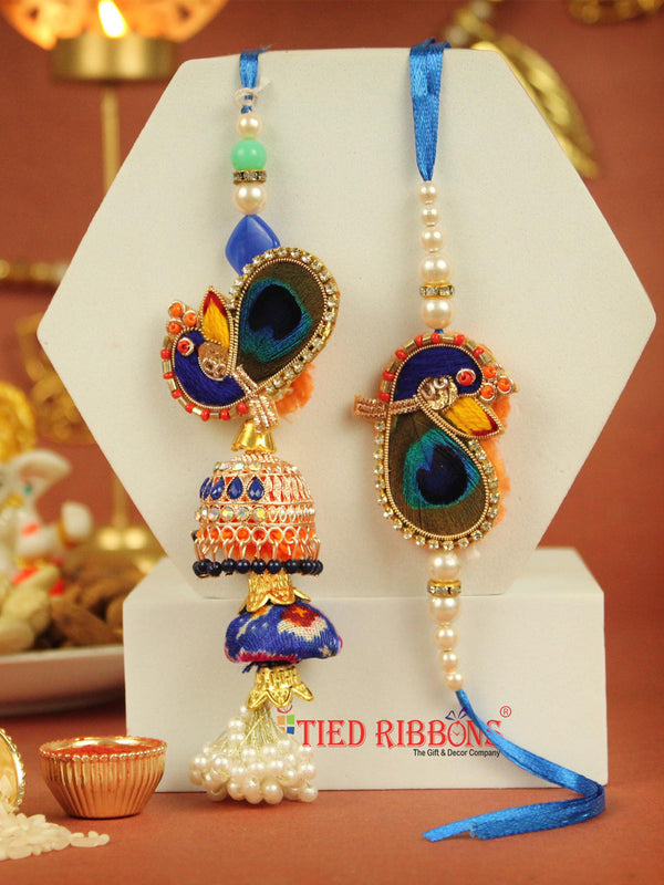 Rakhi for Brother and Bhabhi Gift Set Bhai Bhabhi Rakhi Set with Rakhi Card and Roli Chawal Tika