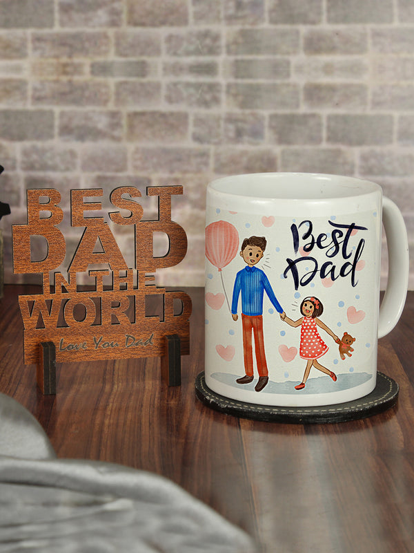 Gift For Fathers Day Printed Coffee Mug  with Wooden Tag