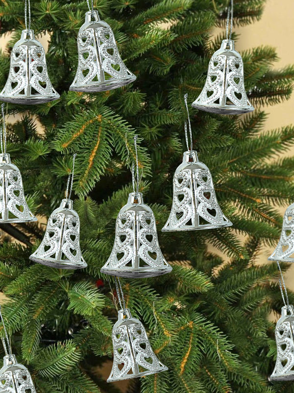 Pack of 12 Christmas Tree Decoration Items Silver Bells