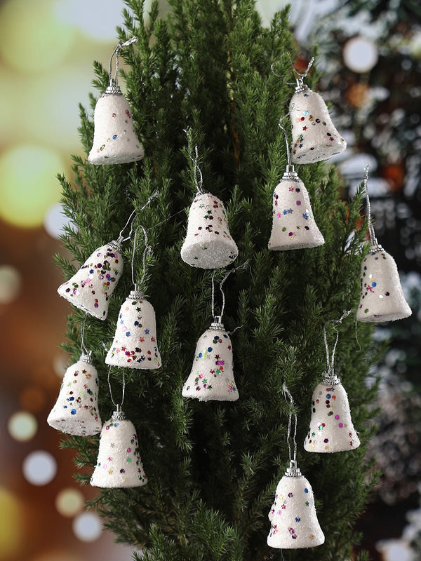 White 12-Pieces Hanging Bells Christmas Tree Decoration Gift Set