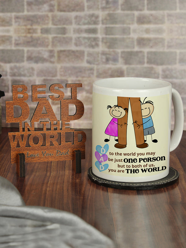 Fathers Day Printed Coffee Mug (325 ml, Ceramic) with Wooden Tag