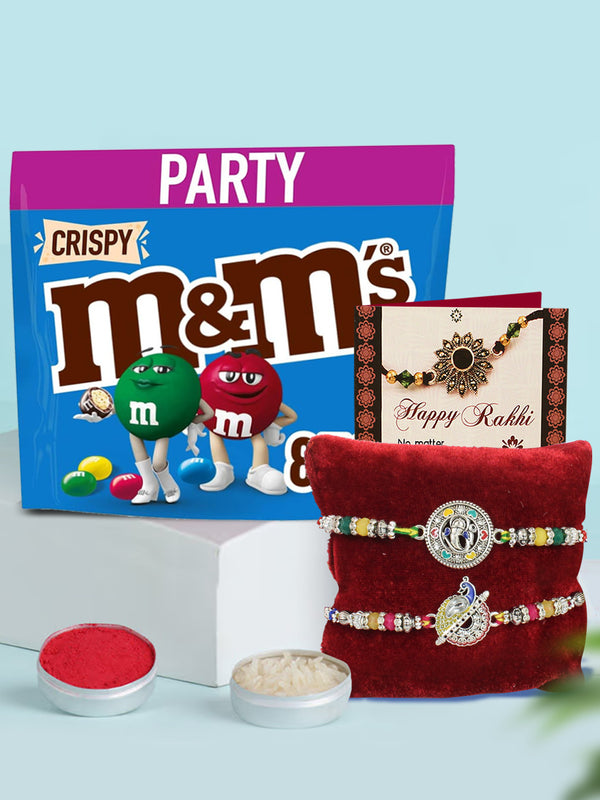 Attractive Oxidized Rakhi (Set Of 2) With M&M'S Crispy Milk Chocolate Party Bulk Bag