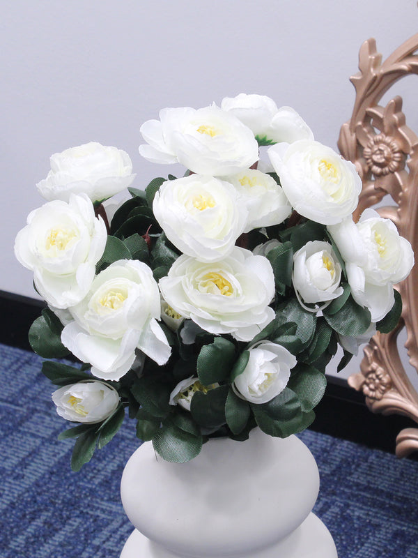 Set of 2 White Artificial Rose Peony Flowers Sticks (Pot not Included)