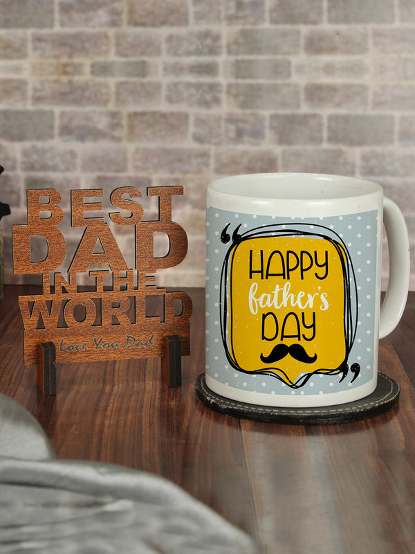 Special Gift For Fathers Day Printed Coffee Mug  with Wooden Tag