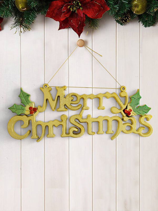 2Pcs Gold-Toned Merry Christmas Wall Door Tree Hanging