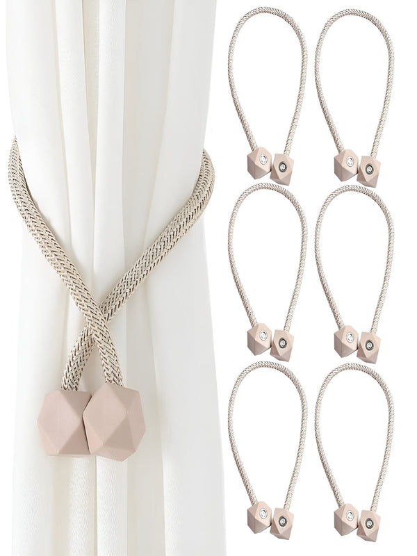 Beige 6 Pieces Textured Curtain Tie-Backs
