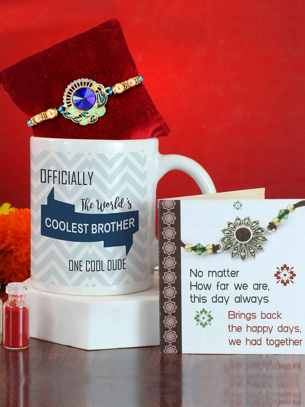 Om Brother Rakhi with Printed Coffee Mug Card Tikka Gift Pack