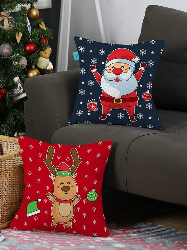 Multicoloured Set of 2 Christmas Decoration Printed Square Cushion Covers