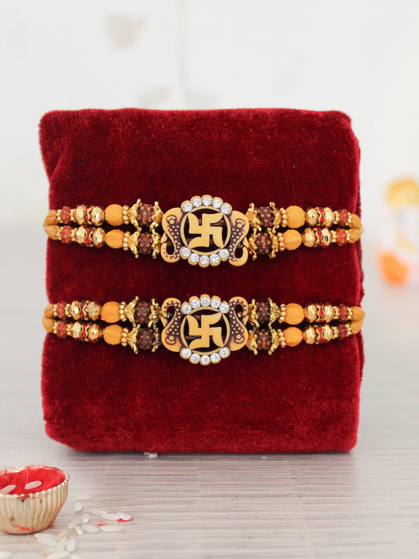 Handmade Swastik Rakhi (Set of 2) | Rakhi Card and Roli Chawal Tika Pack
