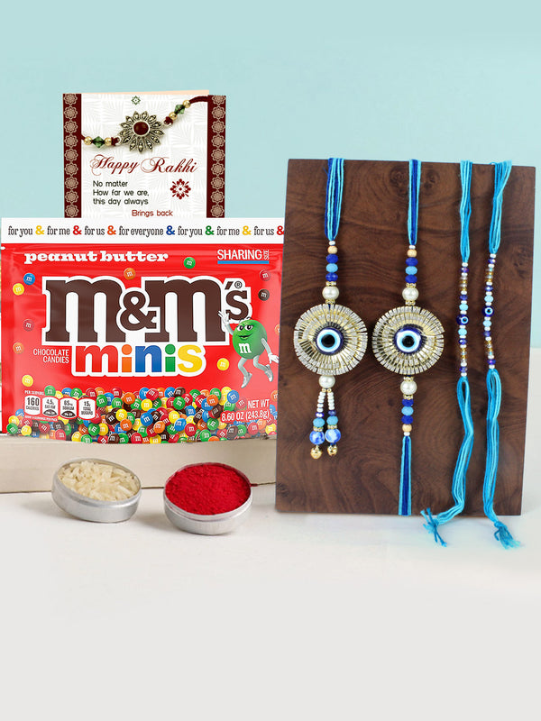 Evil-Eye Family Rakhi Set | Chocolate Candy Bag | Roli Chandan Tika