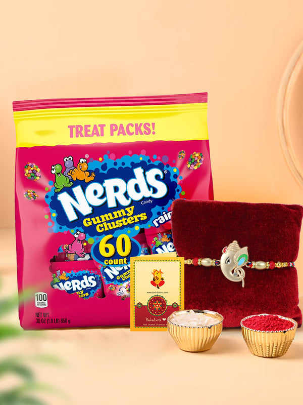 Spiritual Ganesha Rakhi With NERDS Gummy Clusters Candy Treat Packs
