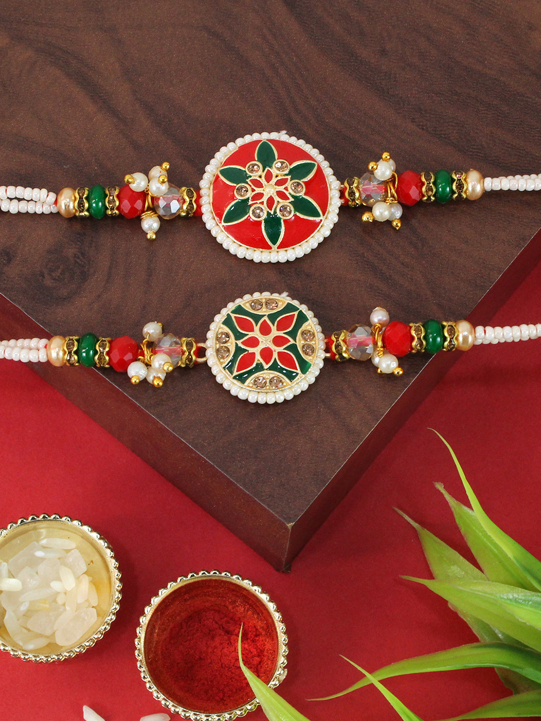 Juego De 2 Rakhis Para Raksha Bandhan - Incluye Pulsera Para Hermano Y Cuñada, Roli Chawal, Tarjeta Y Bolsa Potli