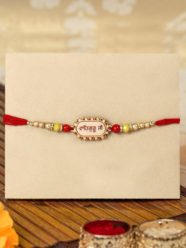 Handmade Designer Punjabi Rakhi with Wishes Card & Roli Chawal Tika Pack
