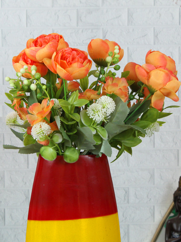 2 Pcs Orange Artificial Rose Peony Flowers Bunch Sticks (Without Vase)