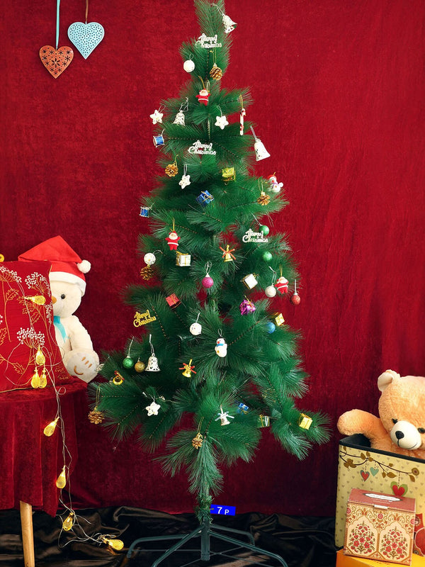 Green Artificial Christmas Decor Pine Tree 7ft with 210 Ornaments