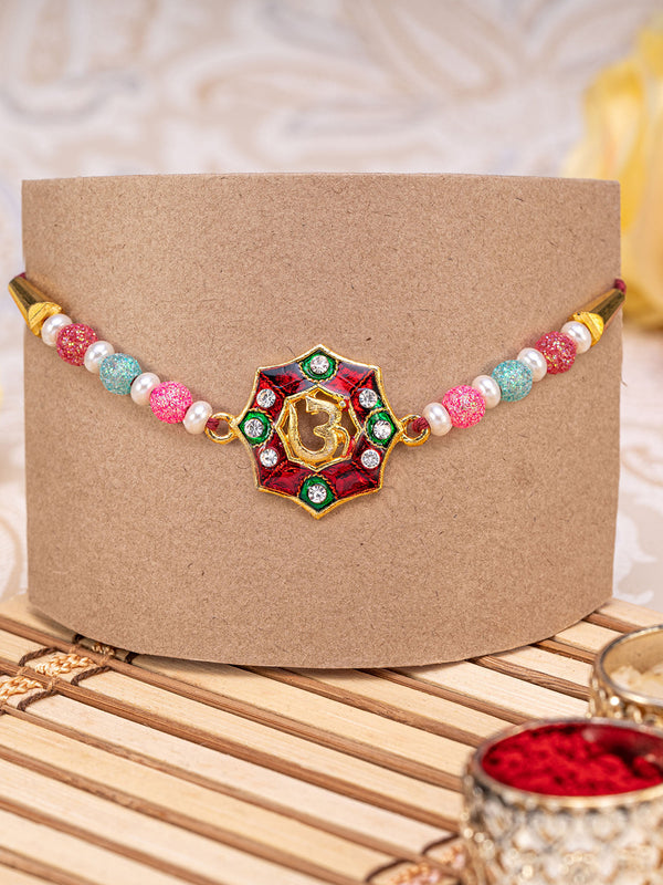 Raksha Bandhan Multicolor Designer Om Rakhi Comes with Rakhi Card & Roli Chawal Tika