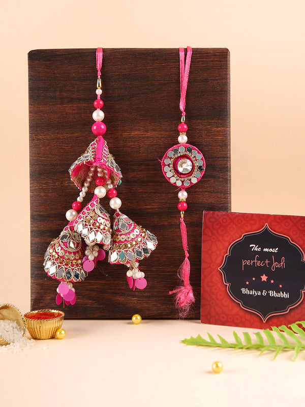 Bhai Bhabhi Rakhi for Brother and Bhabhi Gift Set with Raksha Bandhan Greeting Card and Roli Chawal Packet