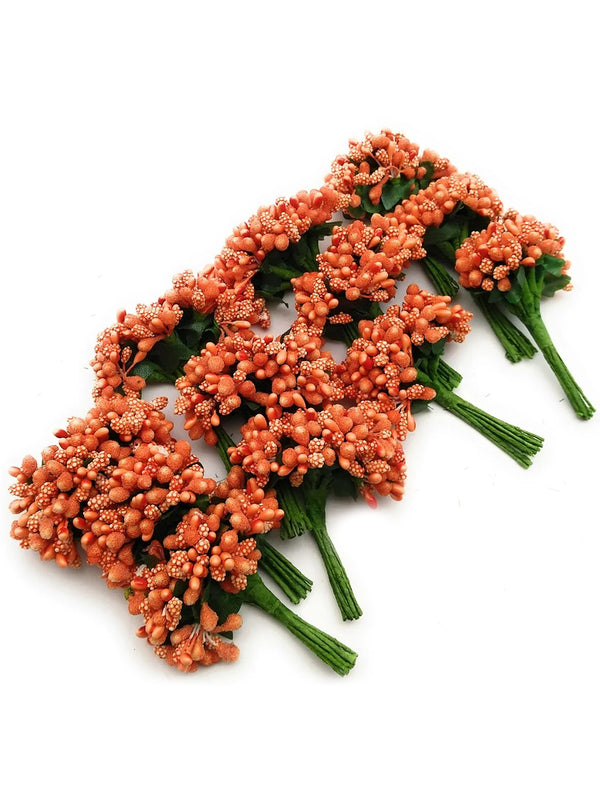 12 Pieces Orange & Green Pollen Flowers Bunch