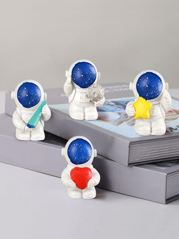White & Blue 4 Pieces Astronaut Miniature Figurine Showpieces