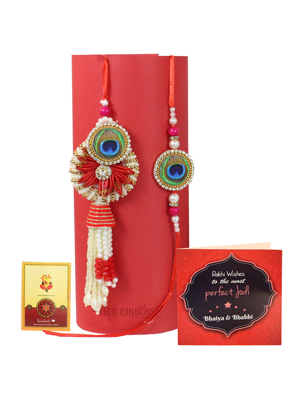 Bhai Bhabhi Rakhi Set with Rakhi Card and Roli Chawal Tika