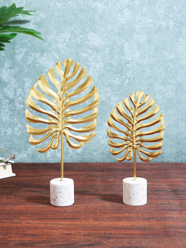Gold-Toned 2-Pieces Leaf Table Decor Showpieces