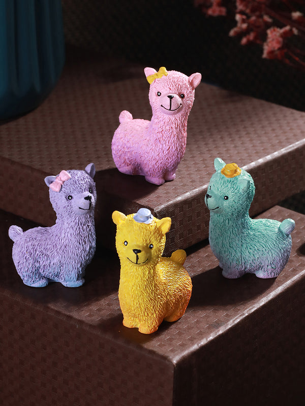 Yellow & Green 4 Pieces Sheep Miniature Figurine Showpieces