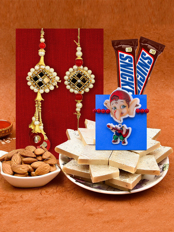 Premium Rakhi with Kaju Katli, Almonds and Chocolates Pack