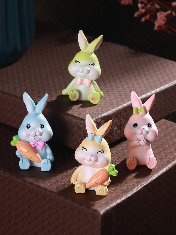 Orange & Pink 4 Pieces Cute Rabbit Miniature Figurine Showpieces