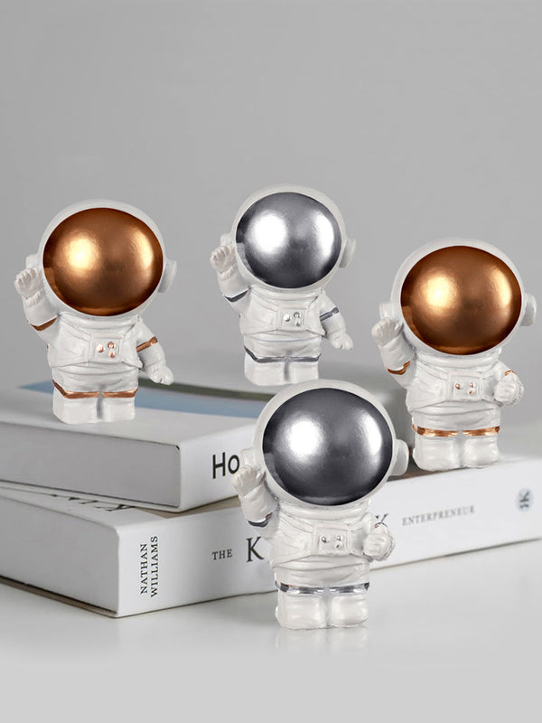 White & Silver-Toned 4 Pieces Astronaut Miniature Figurine Showpieces