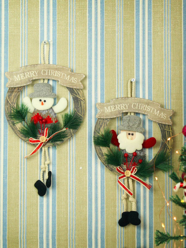 Set Of 2 Green Christmas Santa Wreath Hanging Festive Decor