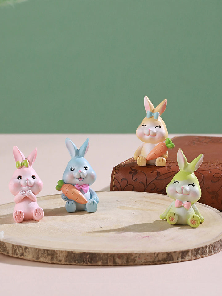 Buy | Orange & Pink 4 Pieces Cute Rabbit Miniature Figurine Showpieces ...