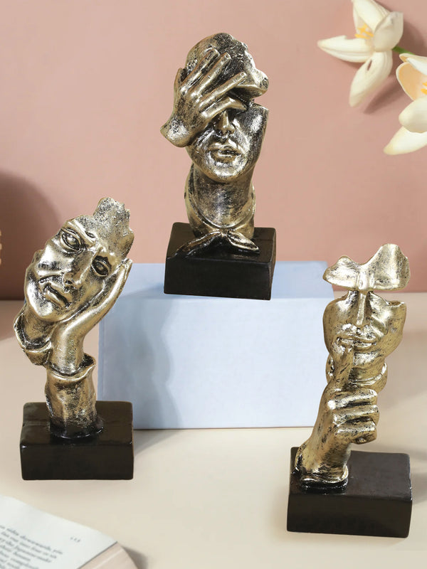 Silver-Toned & Brown 3 Pieces Human Face Figurine Showpieces