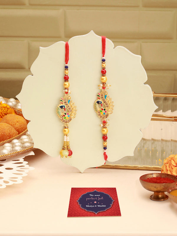 Rakhi for Brother and Bhabhi Lumba Rakhi Gifts With Card Roli Tika (USA)