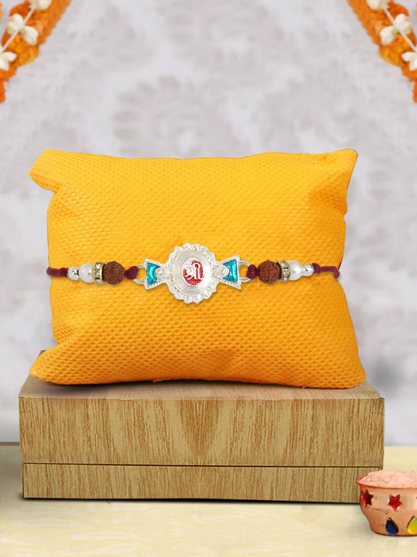 Premium Silver Rakhi for Brother with Rakhi Card & Roli Chawal