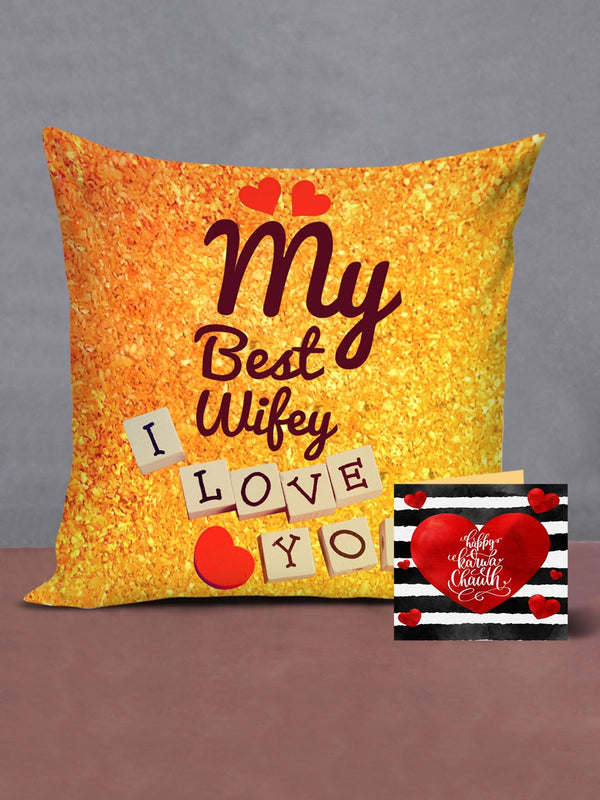 Black & Red Printed Cushion & Card Karwachauth Gift Set