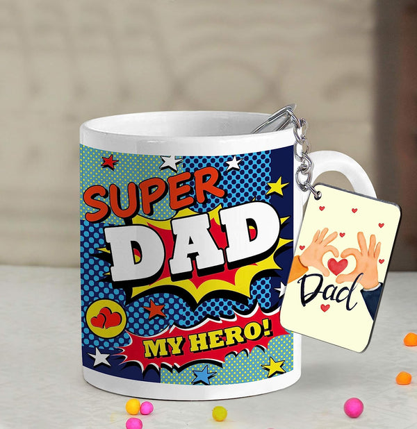 Gifts for Dad from Daughter Printed Ceramic Coffee Mug with Wooden Keychain Set