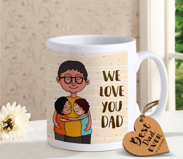Gift for Dad from Son Daughter Combo Printed Coffee Mug with Wooden Tag
