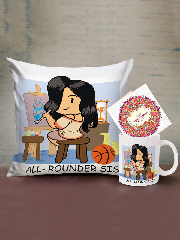 Printed Cushion Rakhi Gift Set Multicoloured