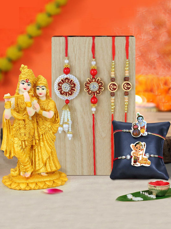 Set of 4 Bhaiya Bhabhi & Kids Family Rakhi Set with Statue