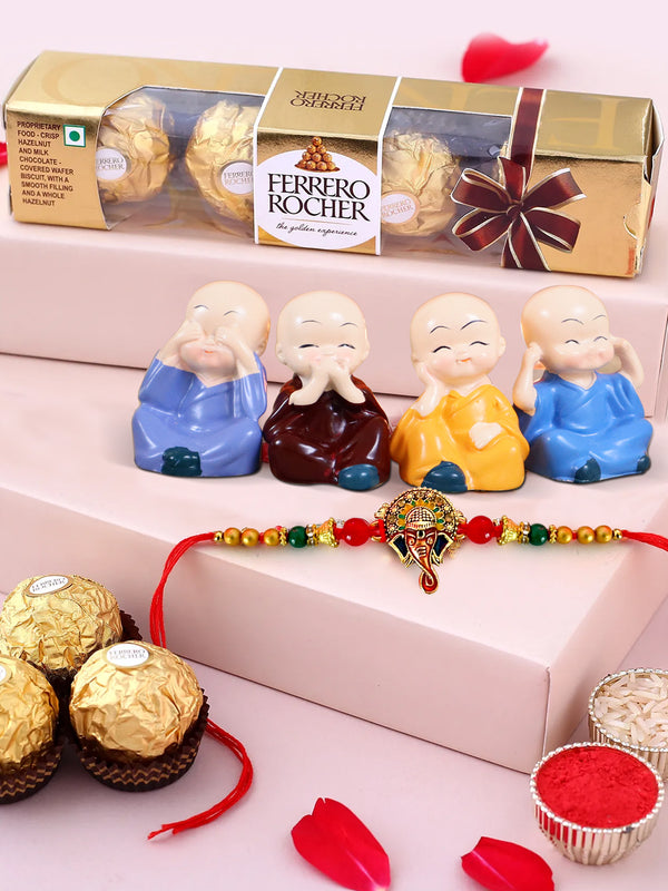 Premium Rakhi for Brother Bhaiya with  Ferrero Rocher Chocolates and Roli Chawal